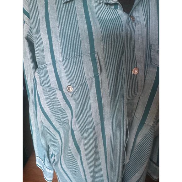 Western Craft Snap Shirt Mens Large Green Stripe Snap Buttons - Picture 3 of 9